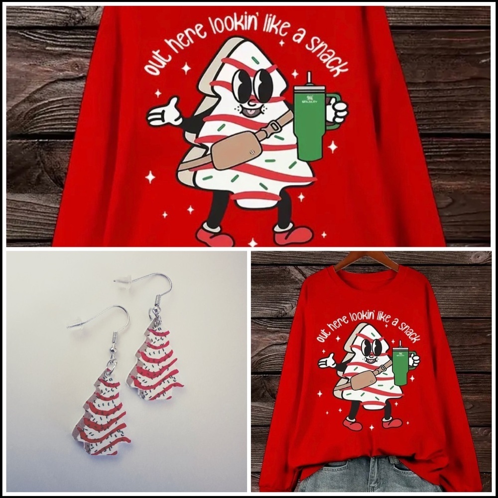 Christmas Sweatshirt & Earrings - NEW - Fits sizes 16-18